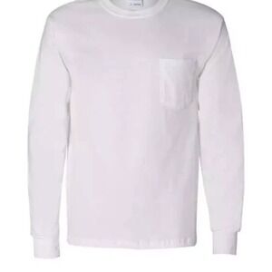 King Men's White Long Sleeve Pocket T-Shirt 100% Cotton-4XL Tall‎